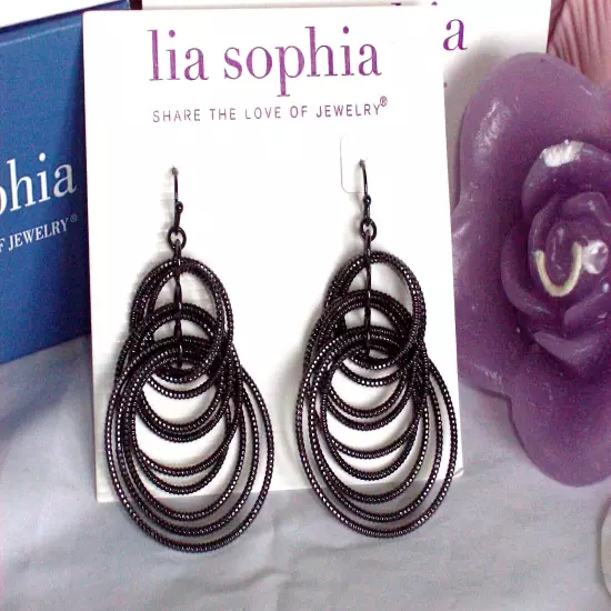 Beautiful Lia Sophia "VOLTAGE" Chandelier Statement Earrings, Black, NWT