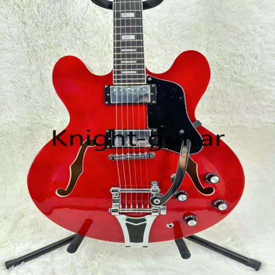 Factory Made ES-335 Gloss Red Semi-Hollow Guitar FR Bridge Chrome Part HH Pickup