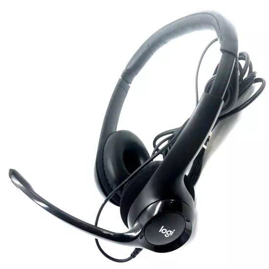 Logitech Logi Headphone Headset Wired Black USB Padded Ears Volume Control A8 