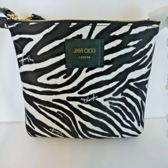 Jimmy Choo NWT Candice Double Pouch Nylon Zebra Logo Print Crossbody Bag $535