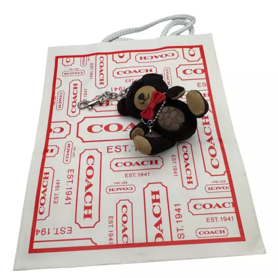 Coach Vintage Leather Suede Jacquard Brown Signature C Bag Charm Bear 2000's