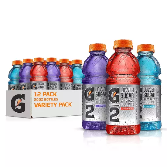 G2 Thirst Quencher Sports Drink, Variety Pack, 20Oz Bottles, 12 Pack, Electroly