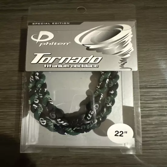 Phiten Special Edition Tornado Titanium Necklace 22" Black and Forest Green NWT