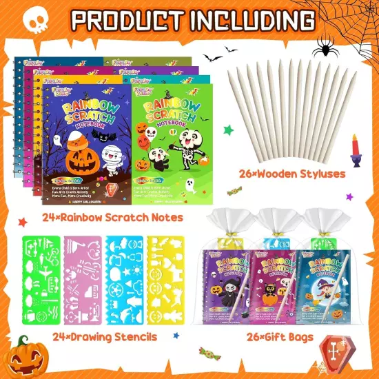 Halloween Party Favors for Kids Bulk: 24 Pack Rainbow Scratch Art Notebook... 