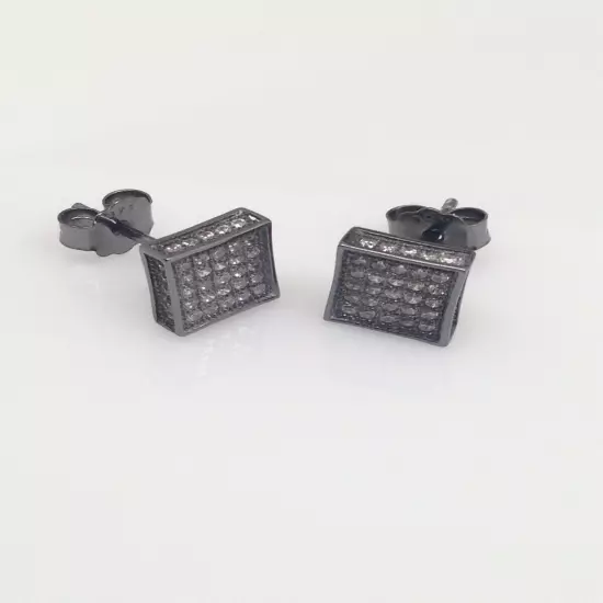 Men's 925 Sterling Silver Square Cz Stud Earrings Tiny Studs 7mm/0.28" Gray