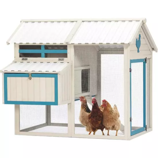 "Spacious Chicken Coop for 6-8 Chickens, Waterproof PVC Roof, Removable Tra