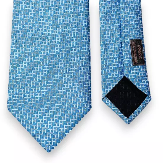 HERMES Necktie Men's Tie Sky Blue H-weave 100% Silk Made in France Free Shipping