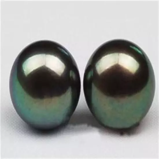 Charming Natural 10-11mm Black Tahitian Pearl Silver Stud Earrings AA