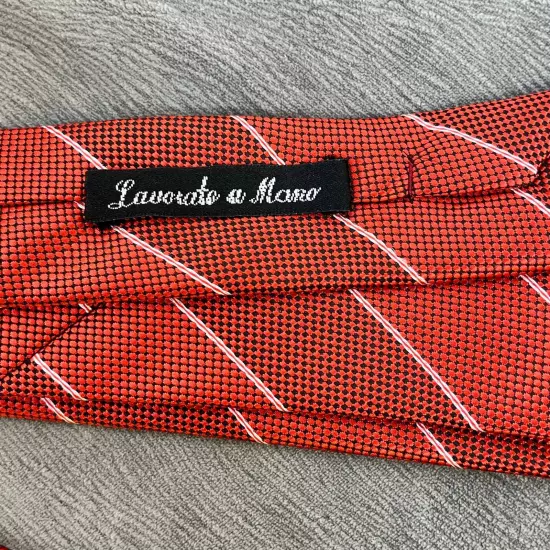 Aaron Italia Men's Tie 100% Silk 3 1/8" x 60" Red Black White Stripe Italy