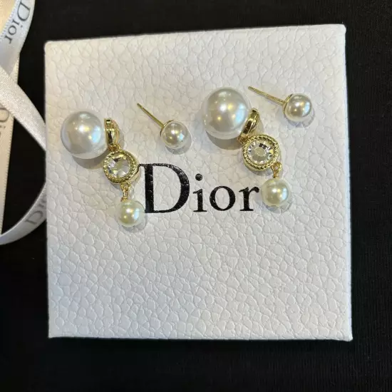 christian Dior pearl drop earrings, pearl studs with Full Packing