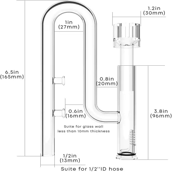 US Seller Aquarium Glass Pipe Mini Skimmer Inflow and Outflow For Mini Nano Tank