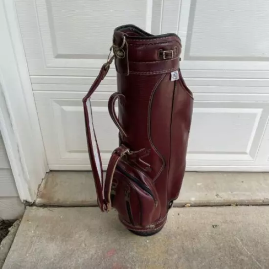 Ron Miller Golf Bag Cart Bag Pro Model 6 Way Crocodile Faux USA burgundy Vtg