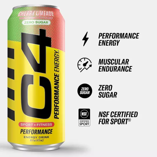 C4 Original Sugar Free Energy Drink 16Oz (Pack of 12) | Cherry Limeade | Pre Wo