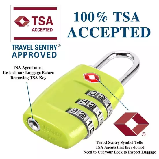 TSA Luggage Locks (4Pack) 3 Digit Combination Padlocks Approved Travel Lo