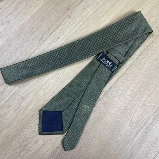 Hermes Dress Tie Silk Army Green With Box Logo Pattern Event Designer Authentic