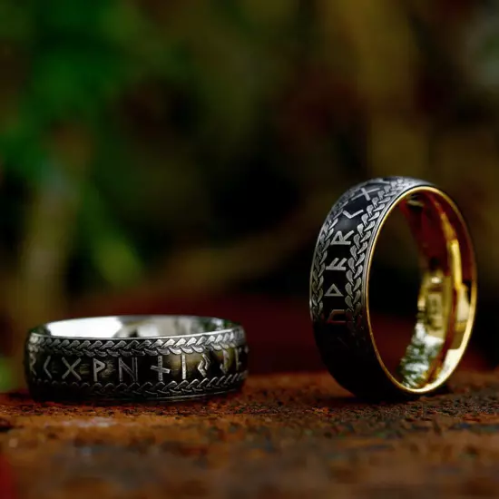 Men's Women's Retro Wedding Band Ring Stainless Steel Viking Runes Jewelry Ring