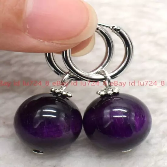 8/10/12mm Natural Multicolor Gemstone Round Beads Silver Leverback Earrings