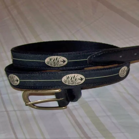 YRI Embroidered Canvas Ribbon Leather Belt THE GOLF CLUB OF AVON Size 38 Black