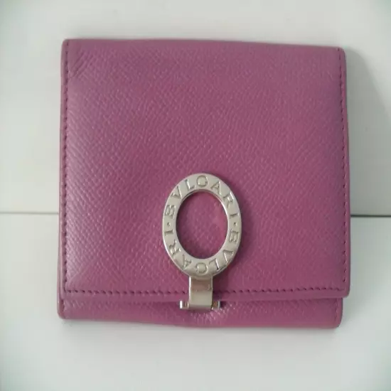 BVLGARI Card Wallet Stunning Purple Italian Calf Leather Business Card Exc Cond