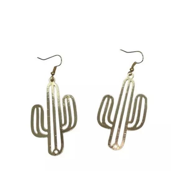 NWT Gold-Tone Laser Cut Thin Metal Cactus Dangle Earrings