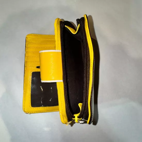 Roots Women's Leather Classic Clutch Trifold Wallet - Black & Yellow - Card & Id