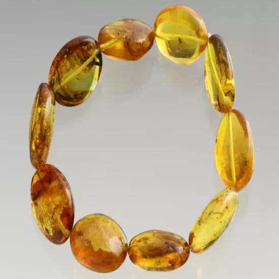 FOSSIL INSECTS Genuine BALTIC AMBER Beads Stretch UNISEX Bracelet 19.9g 190117-1