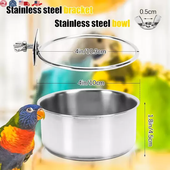 2 Pack Stainless Steel Bird Feeding Dish Cups Bird Feeder with Clamp for Cage