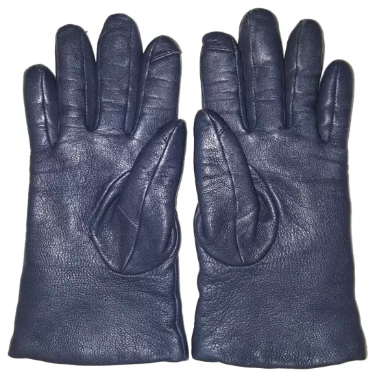 Lands End cashmere-lined navy blue leather gloves womens size S