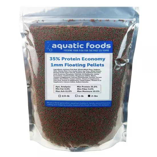 1mm - 1/32" 35% Protein Economy Floating Pellets for Tropicals & More. WL