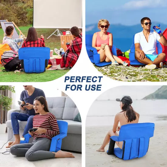 2 Pcs Folding Stadium Seat Chair Bleachers Benches - 5 Reclining Positions