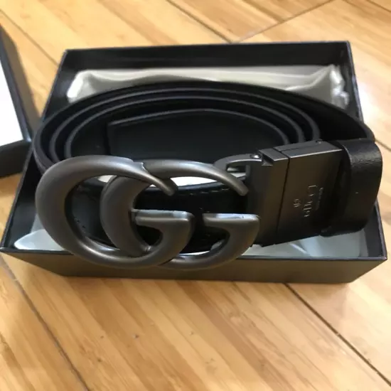 GUCCI BLACK brushed Silver Marmont Belt 48 120 cm box reversible