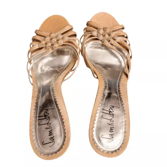 Sam & Libby Tan & Silver Knotted Kitten Heel Slides Mukes Shoes