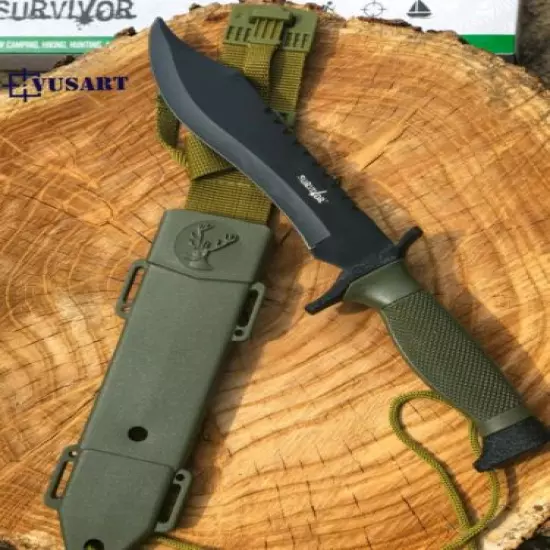 Tactical Survivor Hunting Knife 12'' w/ SHEATH MILITARY Bowie Fixed Blade