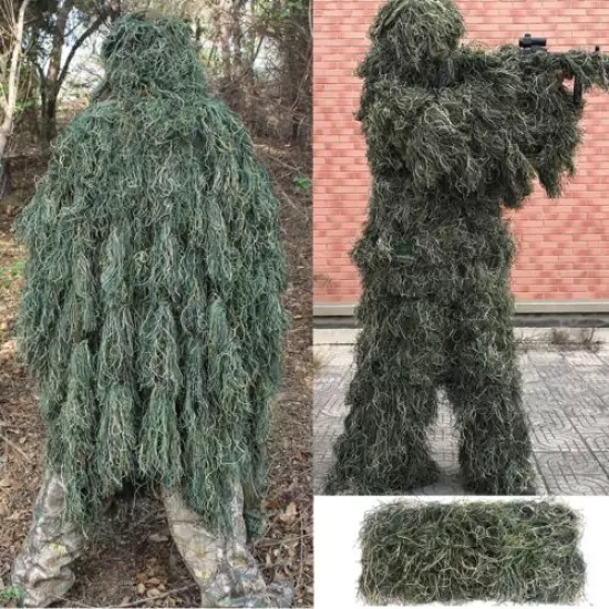 Jungle Camouflage Ghillie Suit Hat Net Cloak Poncho Cape Hunting Outdoors Sports