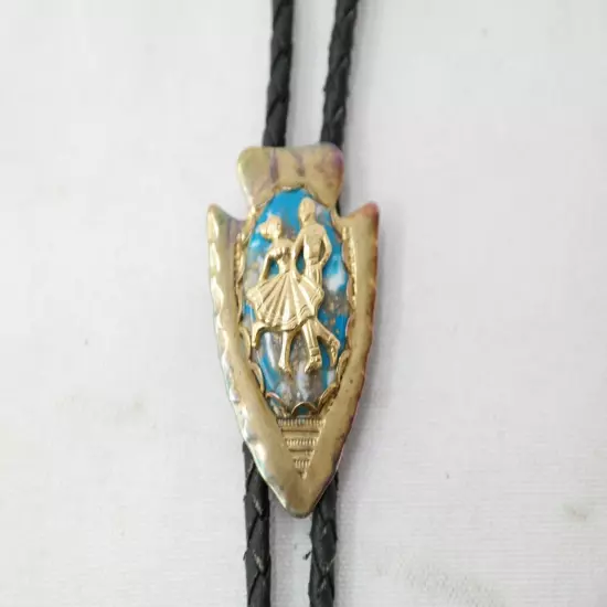 Vintage Arrowhead shape BOLO Neck-tie Turquoise Stone Couple Dancing Accent TF