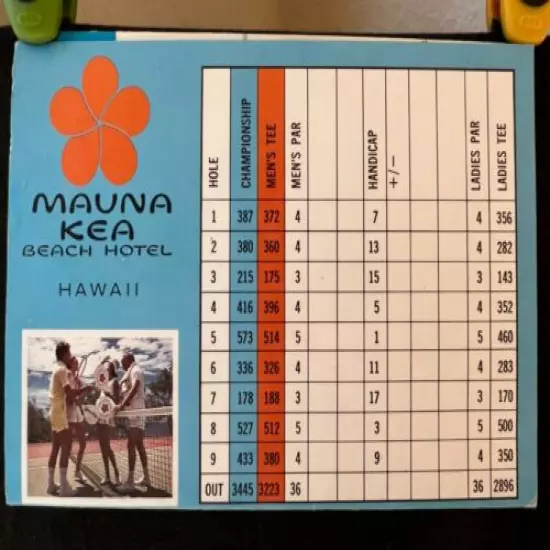 Vintage Unused 1972 Mauna Kea, Hawaii Golf Scorecard & Postcard