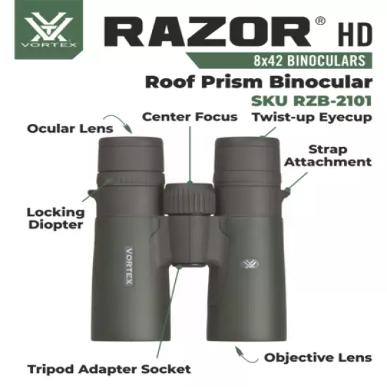 Vortex Optics Razor HD 8x42 Binocular RZB-2101 with Free CD Hat and Pen Bundle