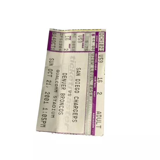 10/21/01 CHARGERS/BRONCOS FOOTBALL TICKET STUB Doug Flutie 2 TD's Griese 1 TD #2