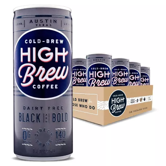 HIGH Brew Coffee Cold Brew Coffee + Protein, Black And Bold, 8 Oz Can, 12/pack