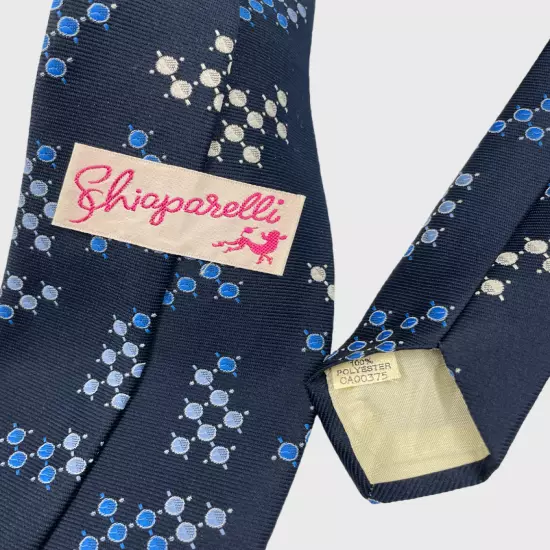 Vintage Shiaparelli Italian Blue Geometric Wide 1970's Necktie Tie 4" x 55"