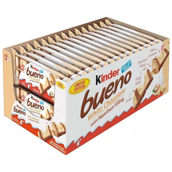 Italian Kinder Bueno WHITE Chocolate Bars - Pack OF 30 - 2 Bars/pack, Limited