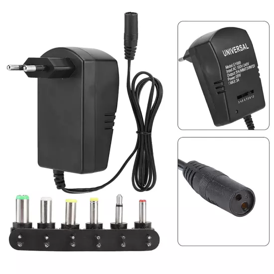 Universal 30W 3V-12V Adjustable Voltage Power Adapter With 6 Connectors