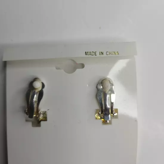 Vintage Santa Claus Christmas Silver & Gold Tone Clip Earrings 1" NEW Deadstock