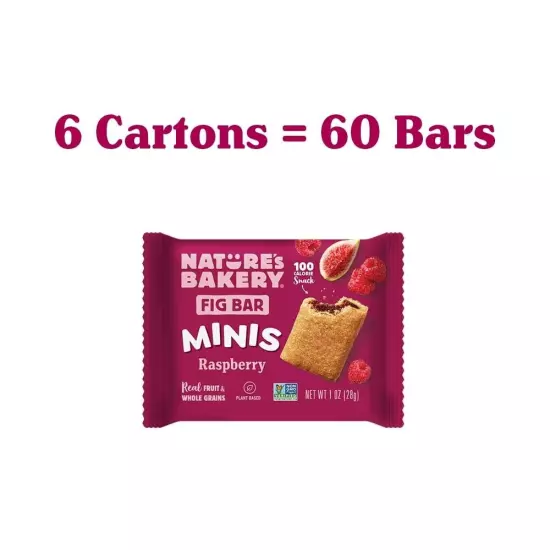 Nature's Bakery Mini Fig Bars, Raspberry, Real Fruit, Vegan, Kosher, Box of 60