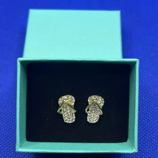 Dainty Gold Tone Rhinestones Sandle Mini Stud Earrings w/ Gift Box