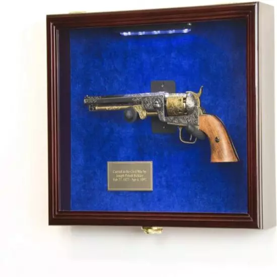 Gun Display Case 2 Guns Cherry LED Light Wood Blue Handgun Pistol Revolver Lock 