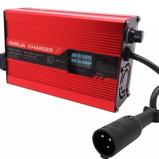 48 Volt 5 A Golf Cart Battery Charger with Round 3 Pin Plug for Club Car red