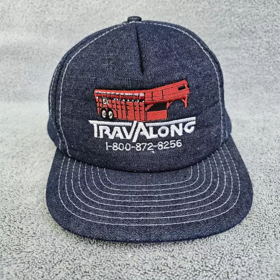 Vintage Trucker Hat Foam Snapback Baseball Cap Denim Blue OSFM TRAVALONG Trailer