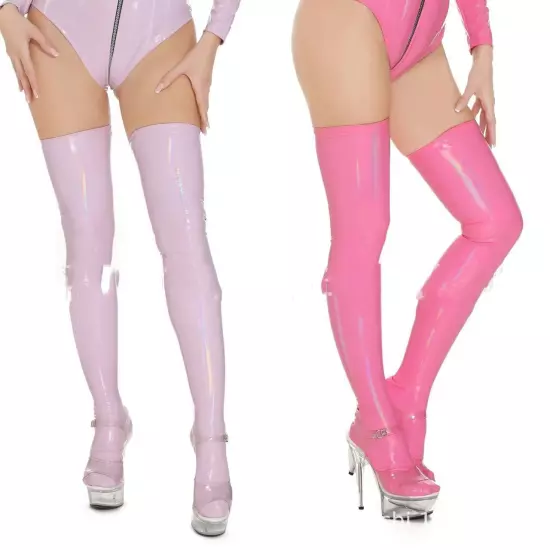 Women's Wet Look Magic PVC Leather High Stockings Anti-skid Socks Lingerie Pants