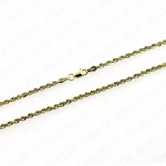 Real 10K Yellow Gold 2.5mm Diamond Cut Rope Chain Pendant Necklace 16"-30"